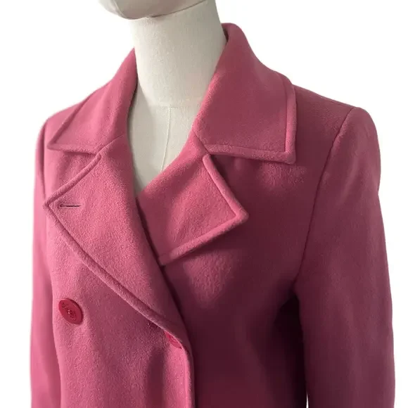 LL Bean Pink Wool Pea Coat Nautical Anchor Buttons Preppy Jacket Size 6 - Picture 7 of 16